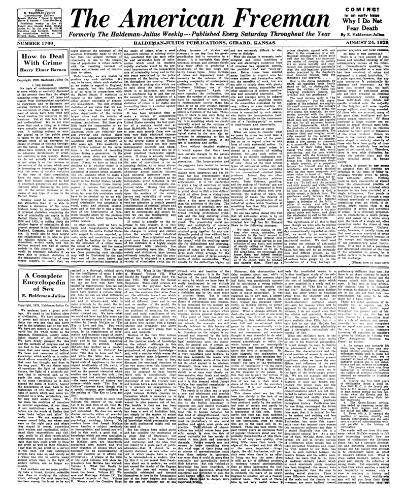 (image for) The American Freeman, Number 1760, Aug 24, 1929. - Click Image to Close
